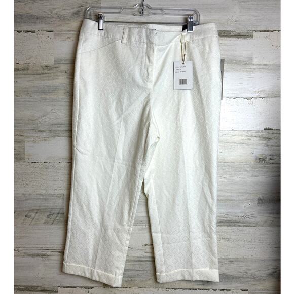 Zac & Rachel women's 12 slim crop white geometric pattern cotton new with tag0 - Picture 1 of 6